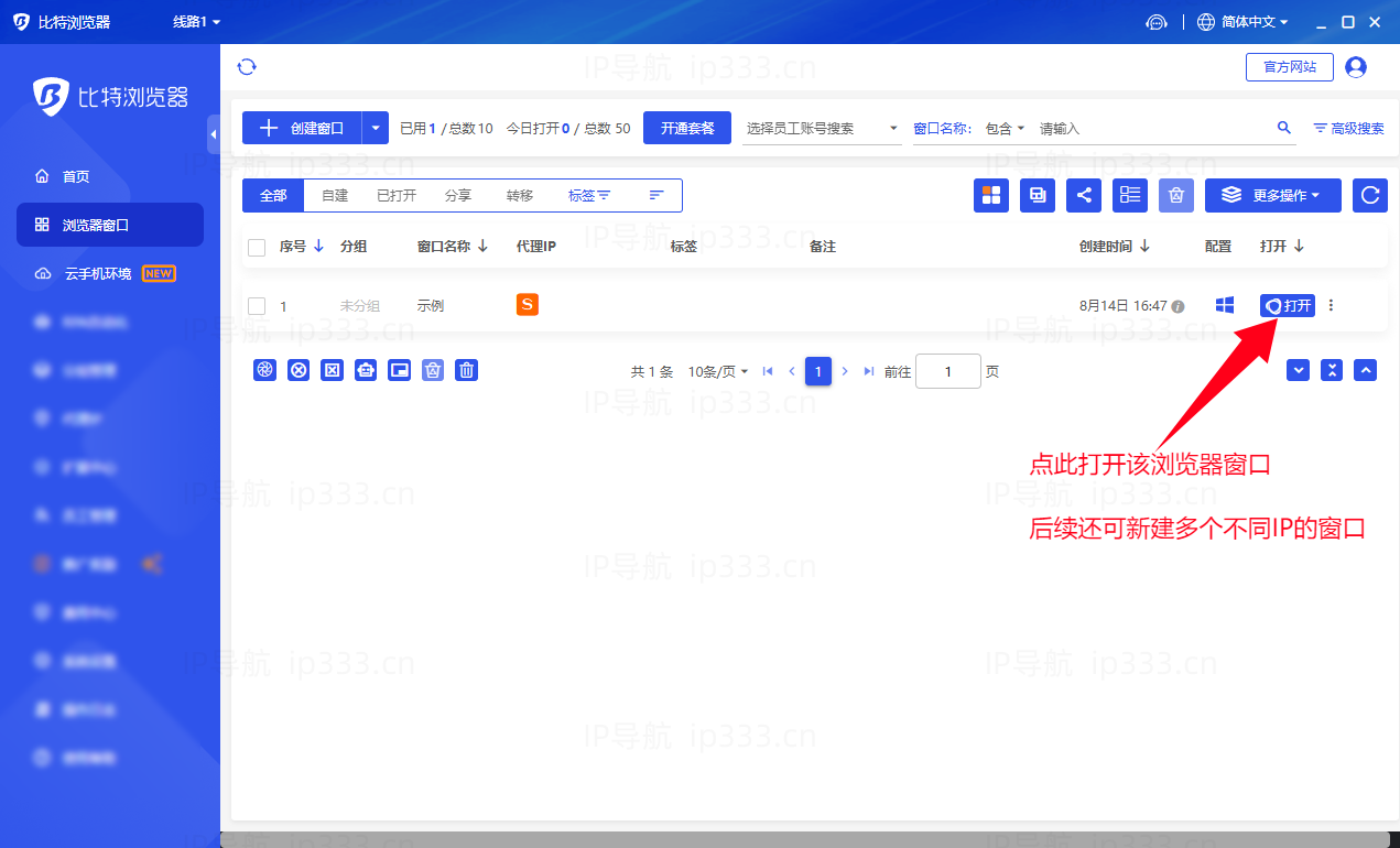 比特浏览器设置单窗口单IP教程:打开新建好的浏览器窗口