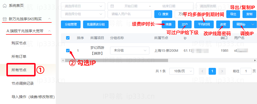 光子平台管理IP线路续费、调换、过户、改密、平均时间等操作