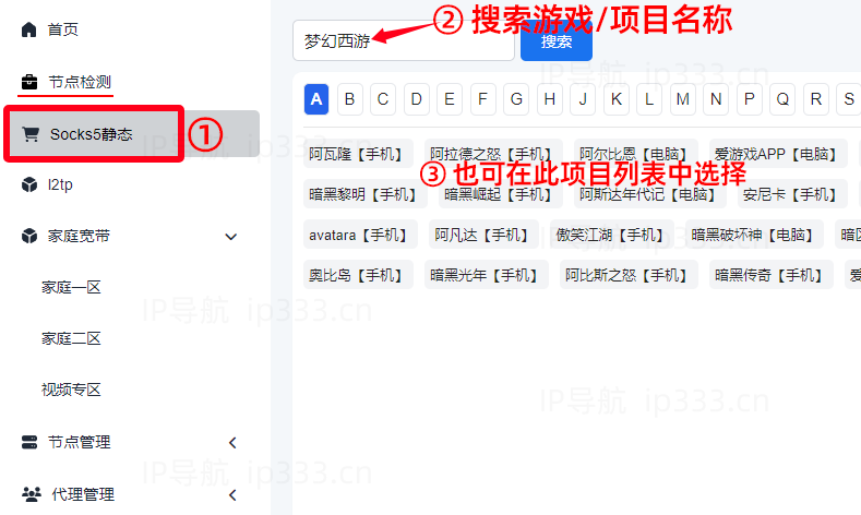 极驰云平台开通IP步骤：选择游戏或项目名称