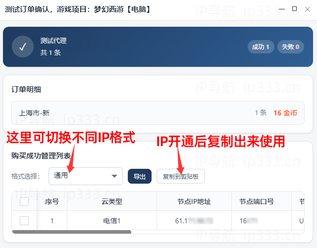 蓝天网络代理平台复制导出IP线路