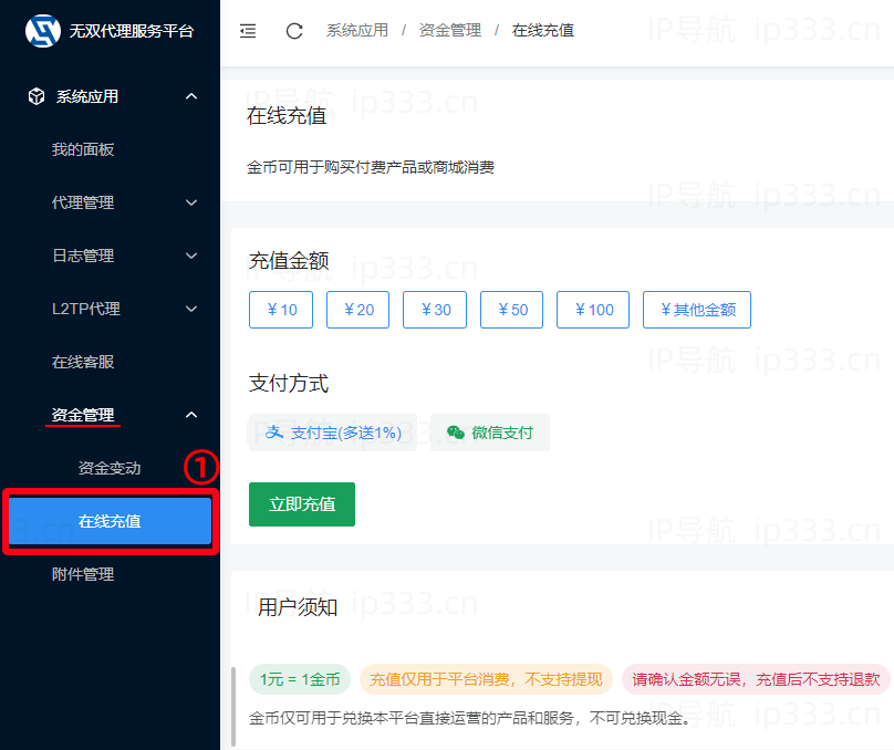 无双ip平台金币充值步骤