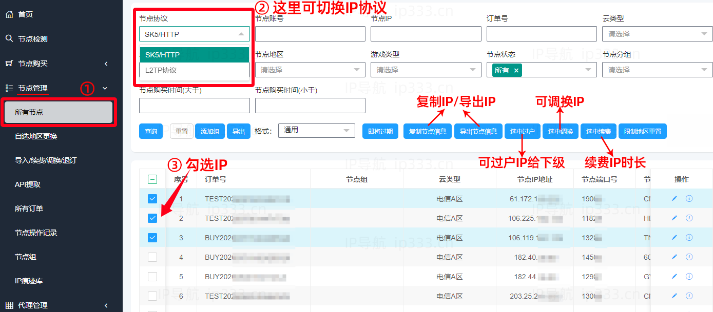 优众平台管理IP线路续费、调换、过户等操作